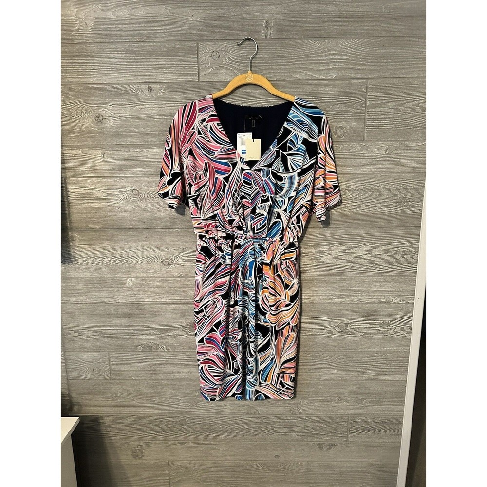 Trina Turk Bias Short Sleeve Mini V-Neck Dolman Dress Womens Multi Small‎ NWT